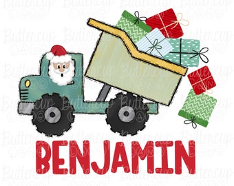 Boy Name Christmas Dump Truck PNG / Add name / Santa truck / Personalized / Digital Download / Sublimation Design