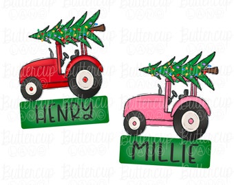 Boy and Girl Name Christmas Tractor PNG / Personalized / Add name / Boy girl matching designs / Digital Download / Sublimation Design