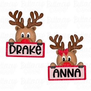 Boy and Girl Name Peeking Reindeer Christmas PNG Bundle / Add name / Boy and Girl Matching Designs / Digital Download / Sublimation Design
