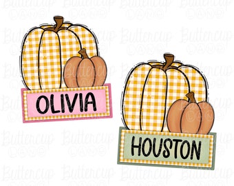 Boy and Girl Name Pumpkin PNG / Plaid / Personalized / Add name / Digital Download / Sublimation Design