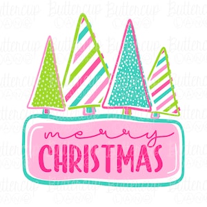 Pink Christmas Trees PNG / Merry Christmas / Digital Download / Sublimation Design