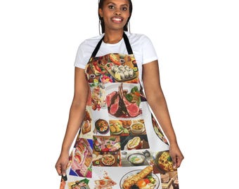 Apron, Anime Food Collage Yummy, Cute Cooking Kitchen Apron, Colorful Chef Apron, Unique Foodie Gift, Funny Baking Apron, Customizable Apron