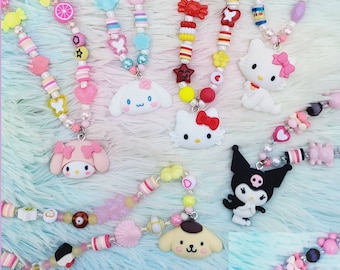 Abalorio personalizado para teléfono con forma de gatito y sus amigos, correa con cuentas, accesorio kawaii, estética Y2K, Cinna Melody Kawaii Cartoon