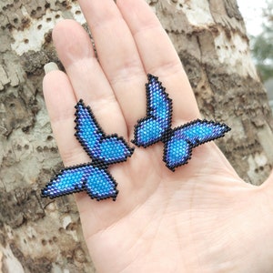 Beaded Butterfly Earrings, Handmade Blue Morpho Butterfly Earrings, Unique Stud Earrings Gift for Her,