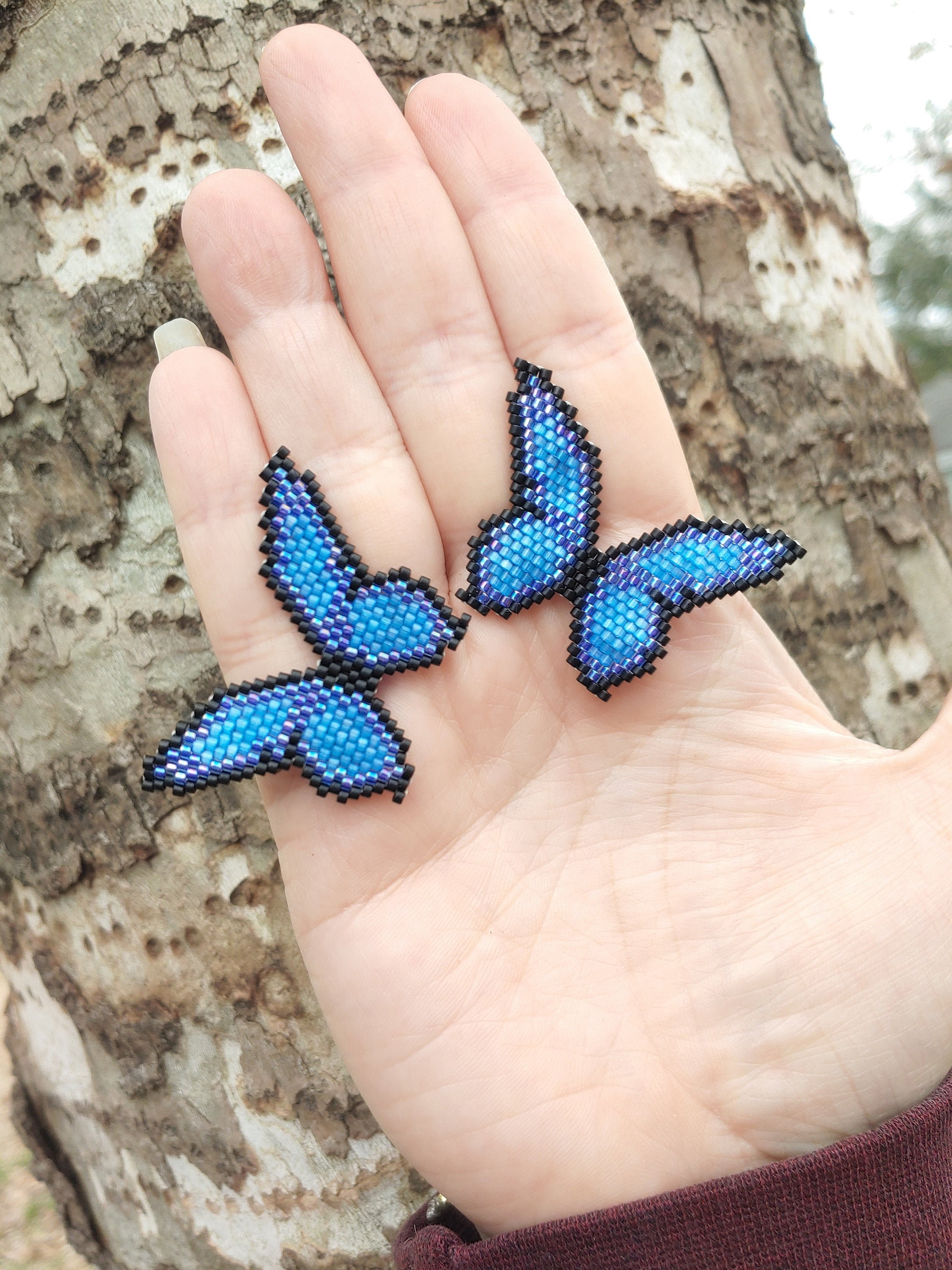 Beaded Butterfly Earrings, Handmade Blue Morpho Butterfly Earrings