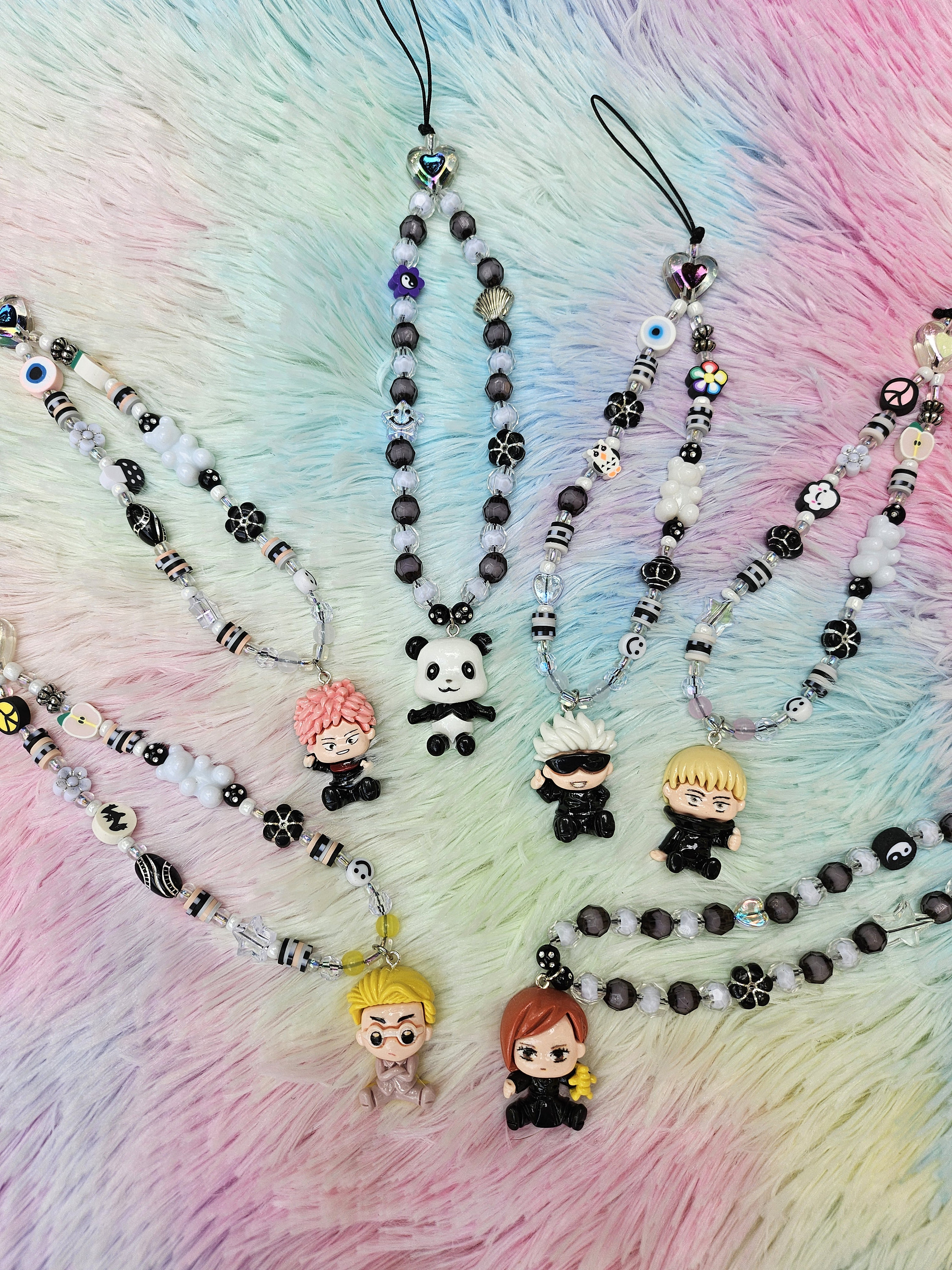 Anime JJK Wizard Custom Phone Charm, Sorcerer Anime Chibi Beaded