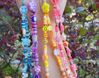 Aangepaste Y2K jaren 90 telefoonriem neonkleur thema kralen telefoonbedel - snoepbloem smiley, regenboog telefoonbedel, kleurrijk kralen