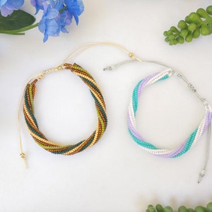 Beaded Bracelet, Wrapped Bangle Style Adjustable bracelet, Seed Bead Bracelet Friendship Boho Gift for Her Jewelry