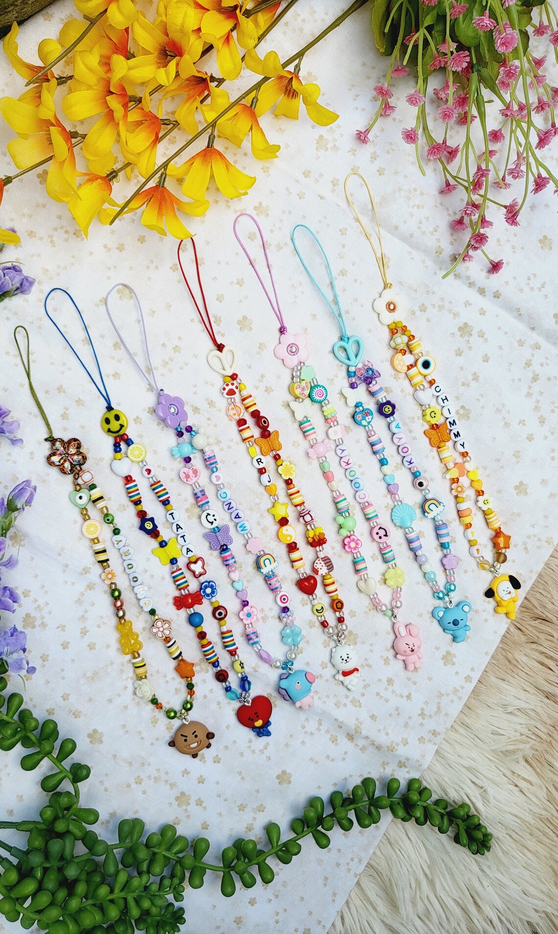 K-pop Custom Phone Charm, BT21 Beaded Phone Strap Lanyard - Btsmerch ...