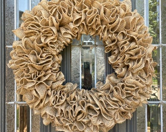 Farmhouse Ruffle Burlap Wreath, Neutral Wreath, Everyday Burlap Wreath