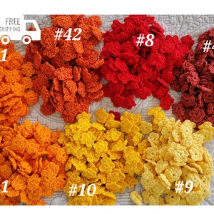 35 or 70 or 140 pc of Crochet Mini Flowers 1", Red, Orange, Yellow, set of 35 or 70 or 140, ready to use crochet flowers applique.