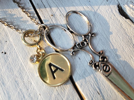 Hair Stylist Jewelry Scissor Charm Necklace With Initial Gift Etsy