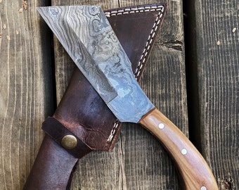 100% Hand Made 10" Damascus steel Meat Chopper hunting knife with Olive Wood Handle | Gift for Him | Gift for Her | Christmas Gift