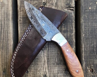 9" 100% Hand Made Damascus steel, Tanto hunting knife, with Steel Bolster and  Olive Wood Handle | Gift for Him | Christmas Gift