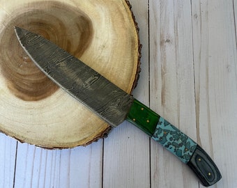 13” Handmade Damascus Chef Knife with Leather Sheath, Gift for her, gift for him, Christmas gift for him