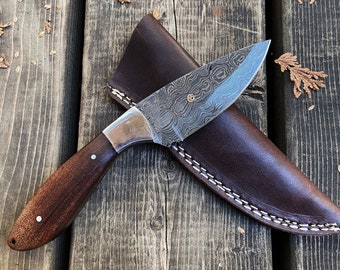 Damascus steel 9" Tanto hunting knife with Rose Wood Handle, 100% Hand Made | Gift for Him | Christmas Gift