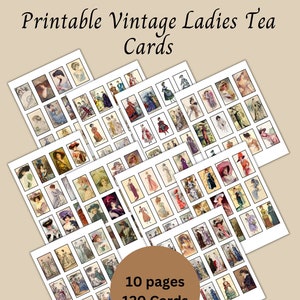Cartões de chá femininos vintage para impressão, artesanato em papel Junk Journal, scrapbooking, coisas efêmeras digitais, download instantâneo pdf/png