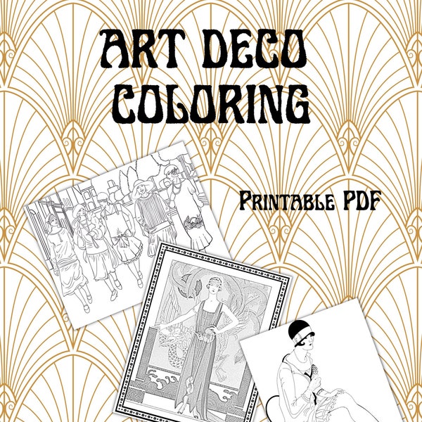 Printable Art Deco Coloring, 32 Roaring 20s pictures to color, Instant Download PDF