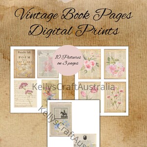 Printable Vintage Book Pages, 10 pictures, 8.5 x 11, Junk Journal Ephemera, Instant Download PDF