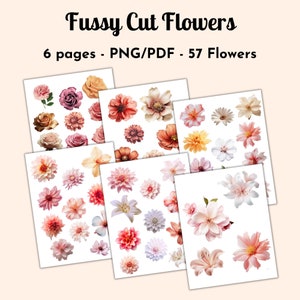 Fussy Schnittblumen, Junk Journal, Papiermodelle, Scrapbooking, digitale Ephemera, Instant Download pdf/png