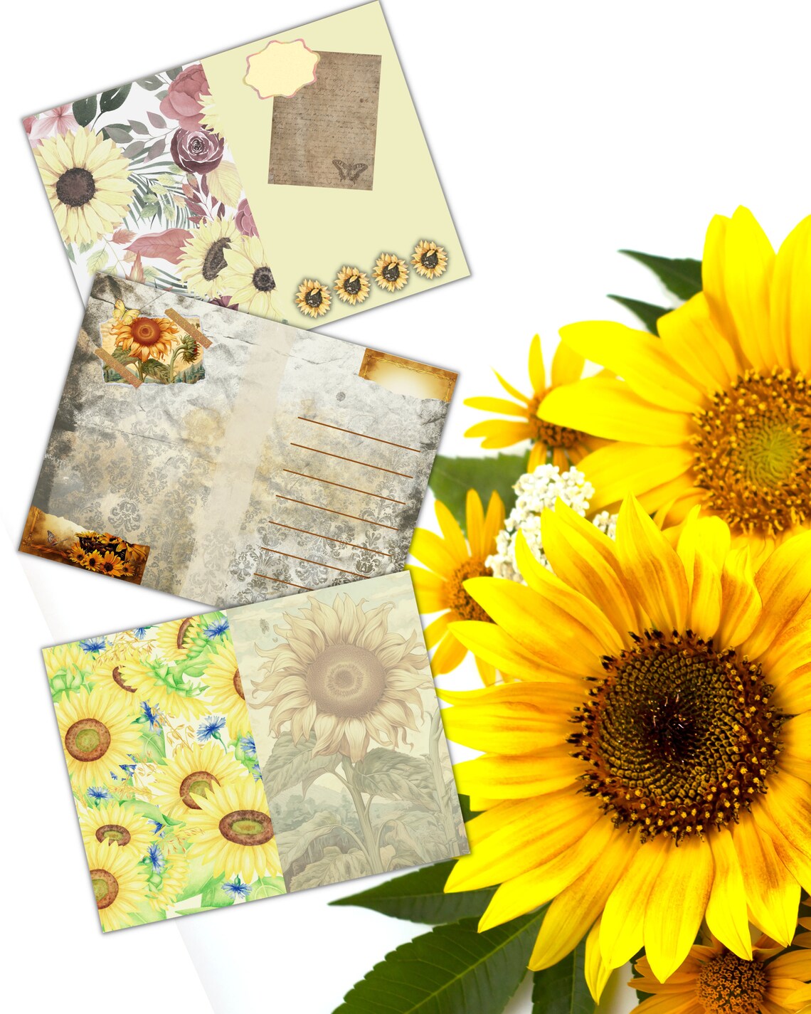 Printable Sunflower Ephemera Kit Download Junk Journal Paper Craft ...