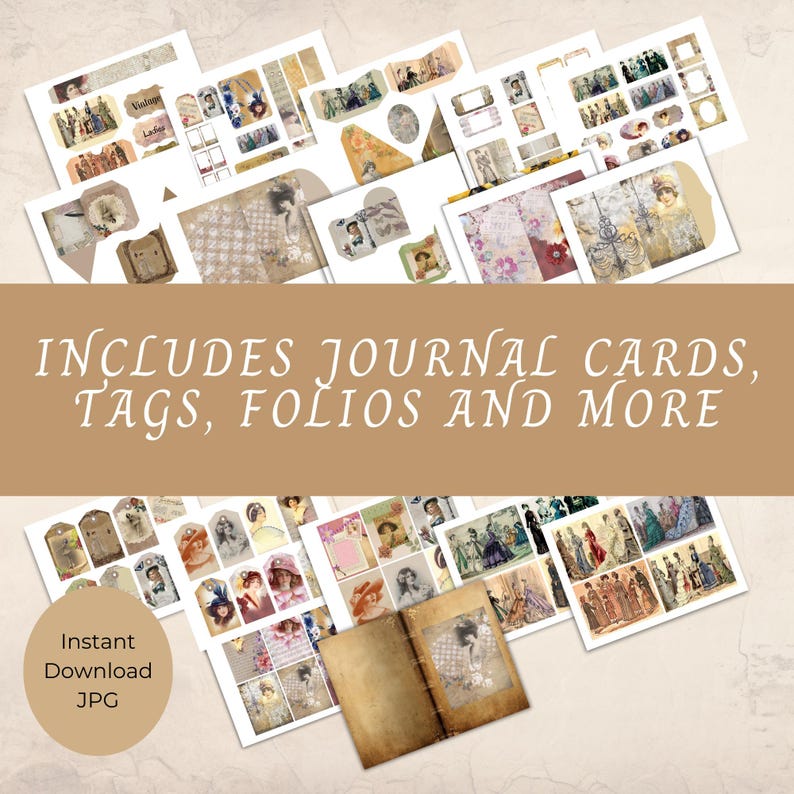 Printable Vintage Ladies Junk Journal Kit, 27 Pages, Book Cover, Papers ...