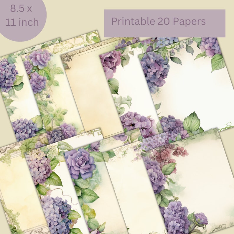 Printable Purple Hydrangeas Paper Pack, 20 Scrapbook Junk Journal ...