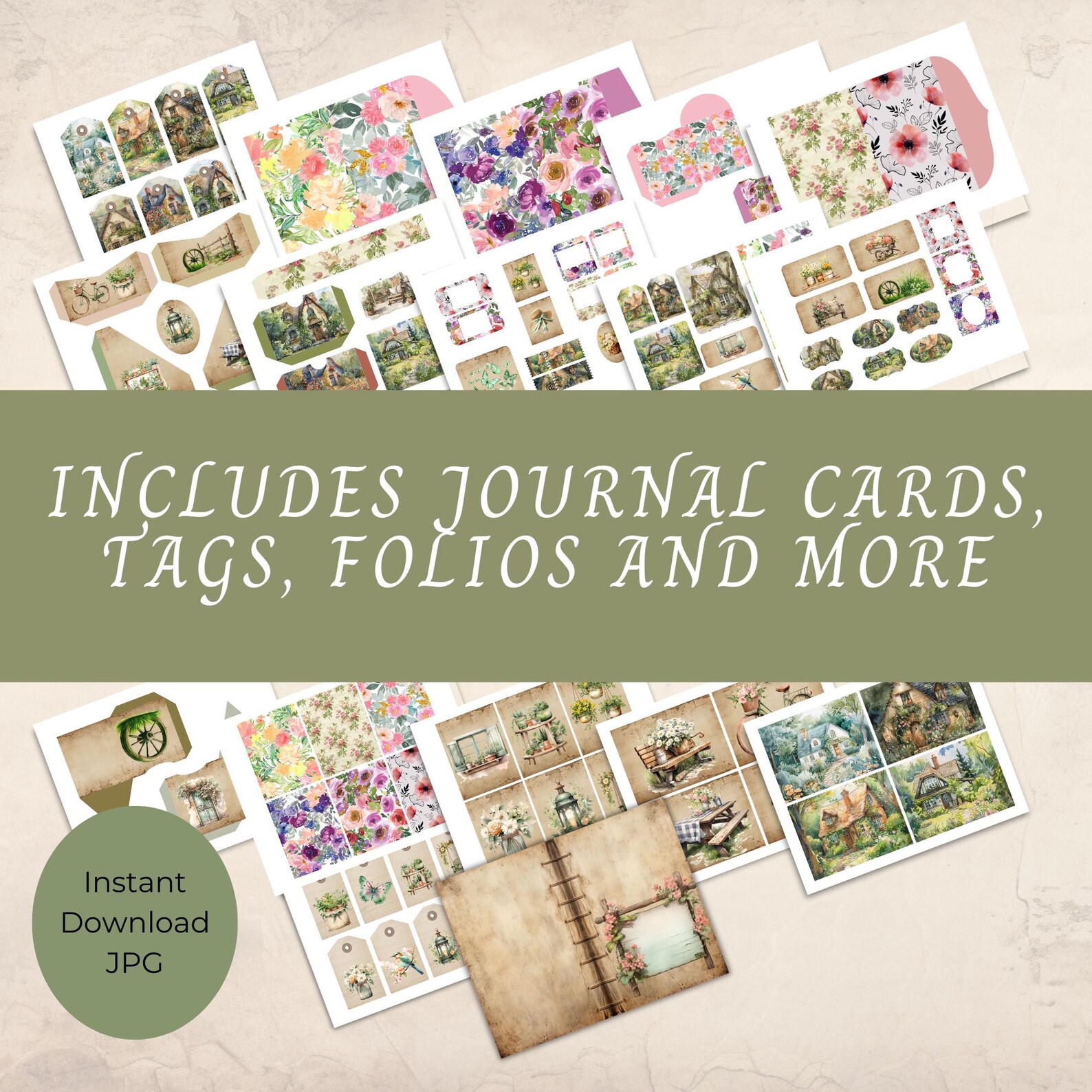 Printable Cottage Core Theme Junk Journal Kit, 27 Pages, Book Cover ...