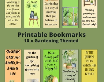 Printable 10 x Gardening Themed Bookmarks, Instant Download PDF