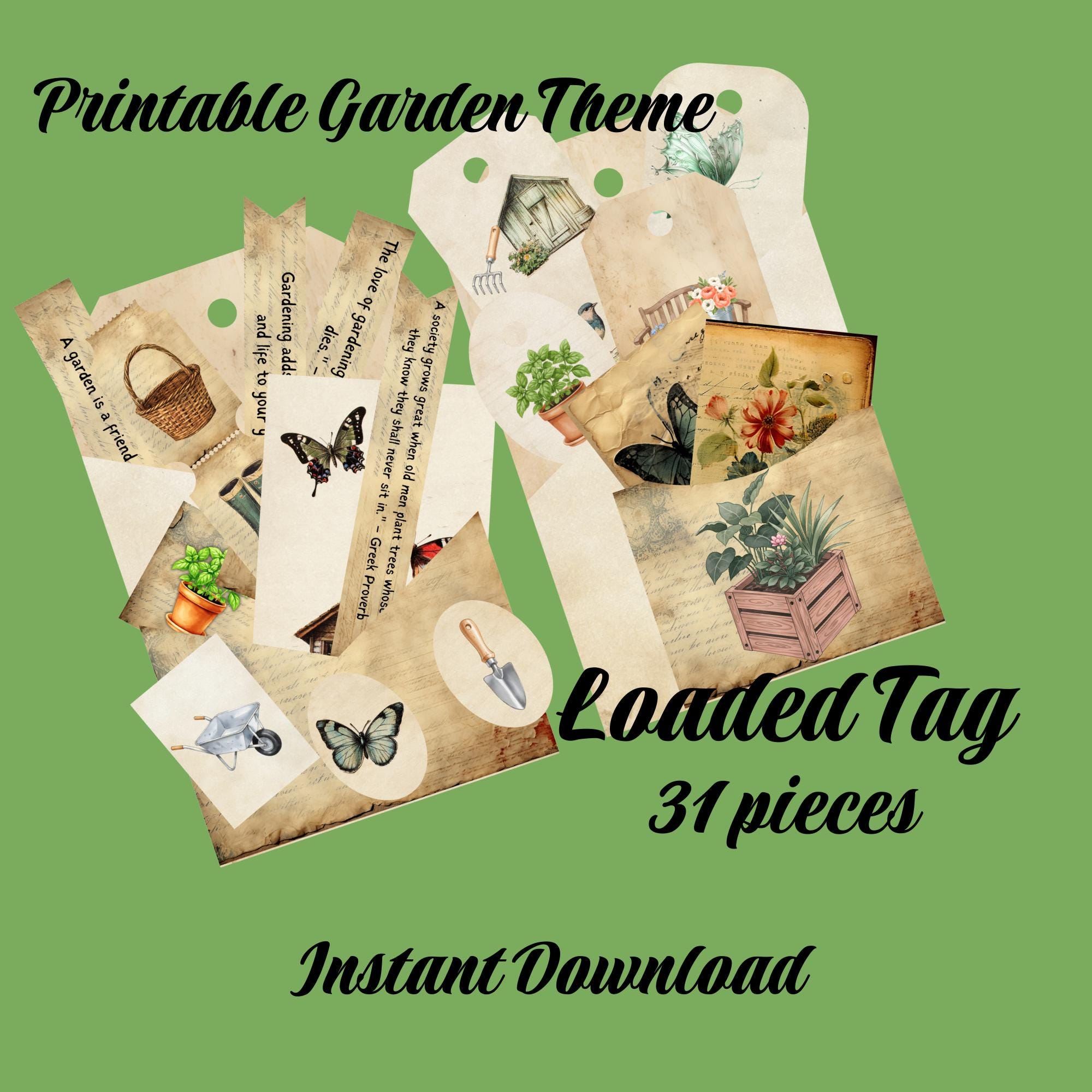 Printable Garden Theme Loaded Tag Kit, Junk Journal Ephemera, Instant ...