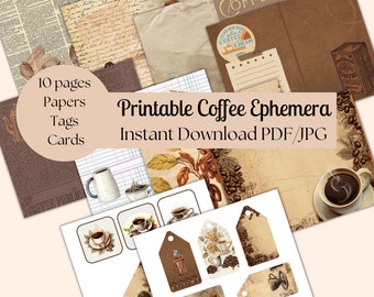 Pages imprimables sur le thème du café et étiquettes, journal indésirable, albums éphémères de scrapbooking, téléchargement immédiat PDF/JPG
