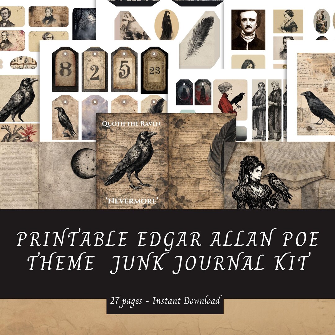 Printable Edgar Allan Poe Gothic Theme Junk Journal Kit, 27 Pages, Book ...