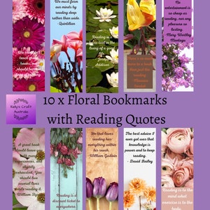 Printable 10 x Floral Bookmarks with Reading Quotes, Instant Download PDF