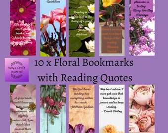Imprimible 10 x Marcadores florales con citas de lectura, Descarga instantánea en PDF