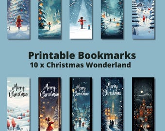 Printable 10 x Christmas Wonderland Bookmarks, Instant Download PDF/PNG