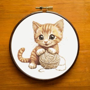 Printable Cross Stitch Pattern, &quot;Kitten Playing&quot; Counted Cross Stitch Chart, Instant Download PDF