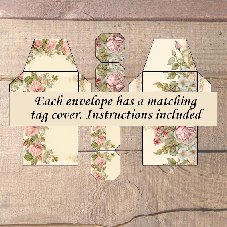 Envelope Wrapper Printable Roses Tea Bag Envelopes, Tea Bag Wrapper, Junk Journal ...