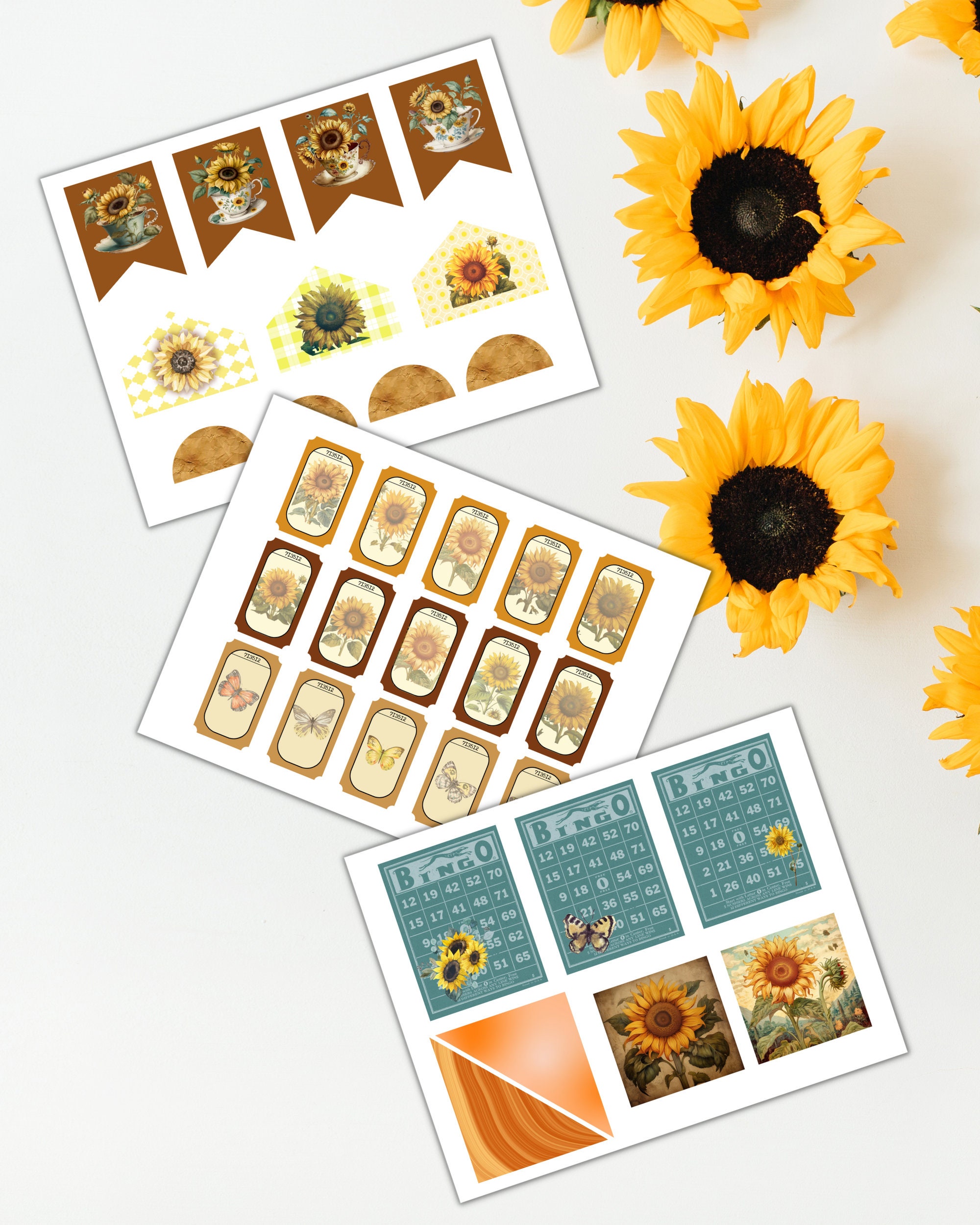 Printable Sunflower Ephemera Kit Download Junk Journal Paper Craft ...