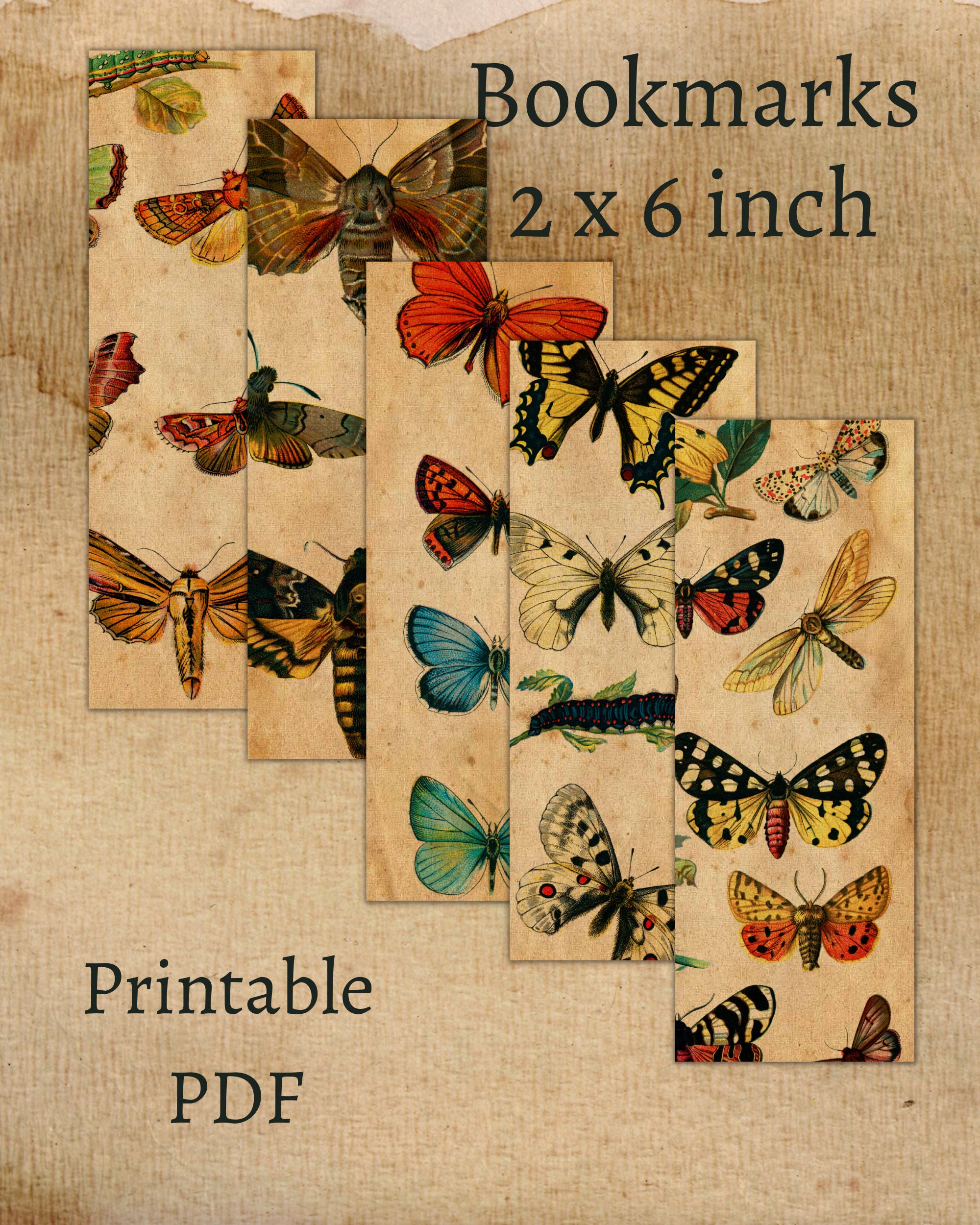 Printable 10 X Vintage Butterflies Bookmarks, Instant Download PDF - Etsy