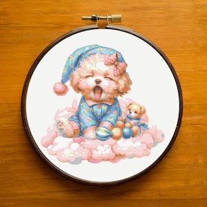 &quot;Druckbare Kreuzstich-Muster, &quot;&quot;Sleepy Puppy&quot;&quot; Kreuzstich Stickmuster, Instant Download PDF.&quot;