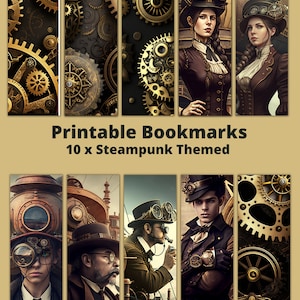 Printable 10 x Steampunk Bookmarks, Instant Download PDF
