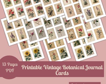 Tarjetas imprimibles de diario con temática botánica, manualidades de papel para diario basura, scrapbooking, efímeras digitales, descarga instantánea (jpg)