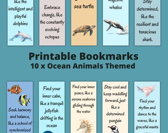 Imprimible 10 x Marcadores de animales del océano, Descarga instantánea PDF