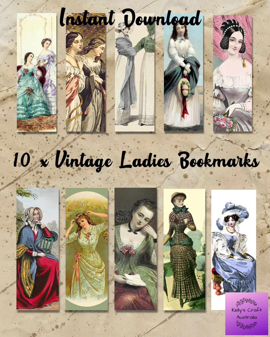 Printable 10 X Vintage Ladies Themed Bookmarks, Instant Download - Etsy