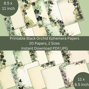 Printable Black Orchid Paper Pack, 20 Scrapbook Junk Journal Background Papers in both landscape and portrait, Instant Download PDF/JPG