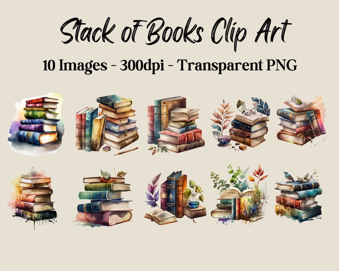 Stack of Books Clip Art, 10 Png Images, 300 Dpi - Etsy