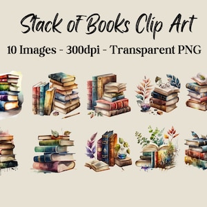 Stack of Books Clip Art, 10 png images, 300 dpi