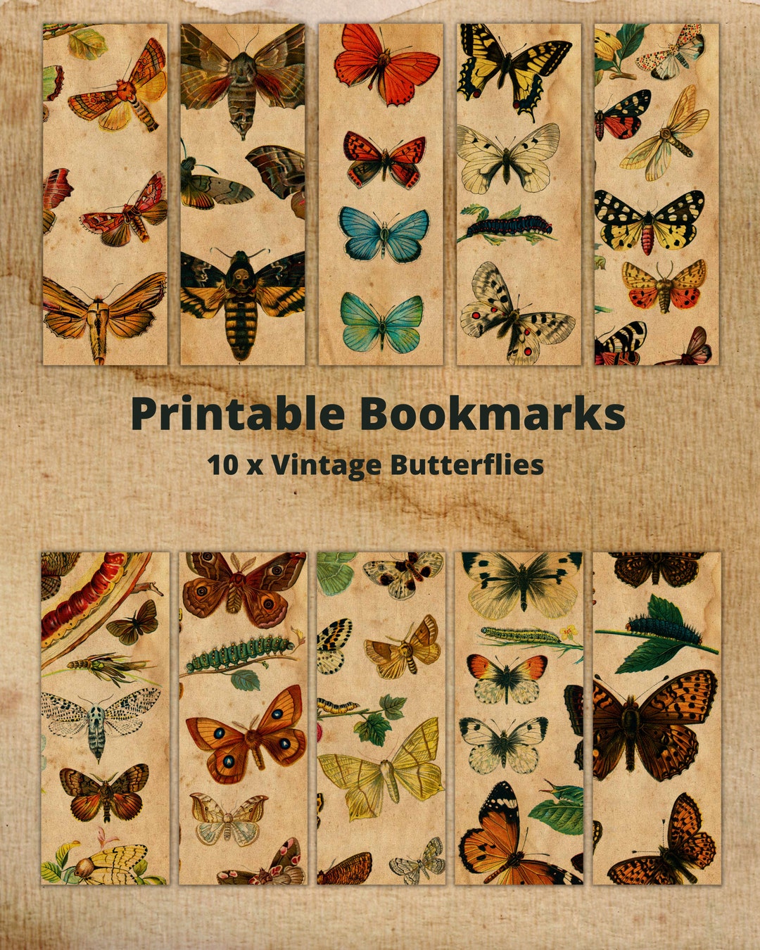 Printable 10 X Vintage Butterflies Bookmarks, Instant Download PDF - Etsy