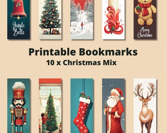 Printable 10 x Christmas Mix Bookmarks, Instant Download PDF/PNG