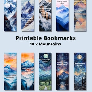 Printable 10 x Mountain themed Bookmarks, Instant Download PDF/JPG